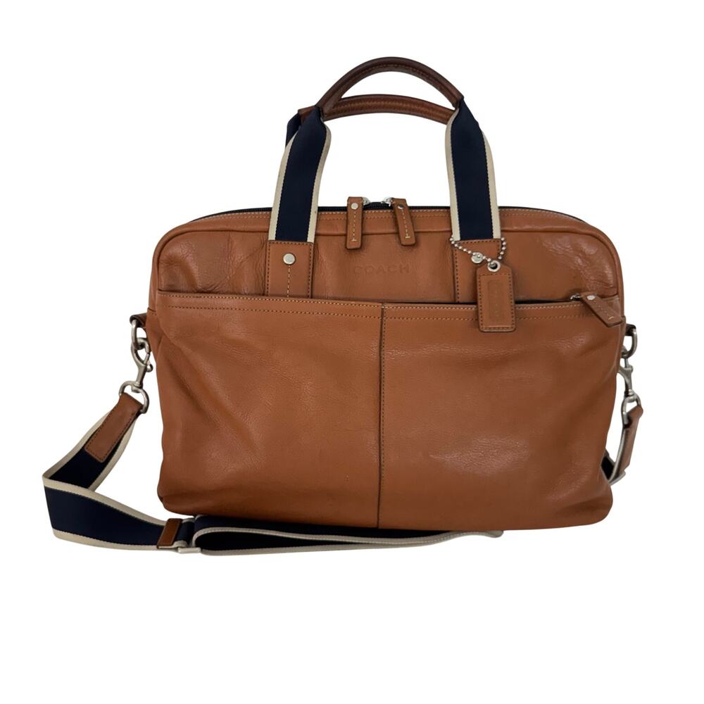 Coach Heritage Leather Briefcase Laptop Business Bag Brown Canvas Handle F70812